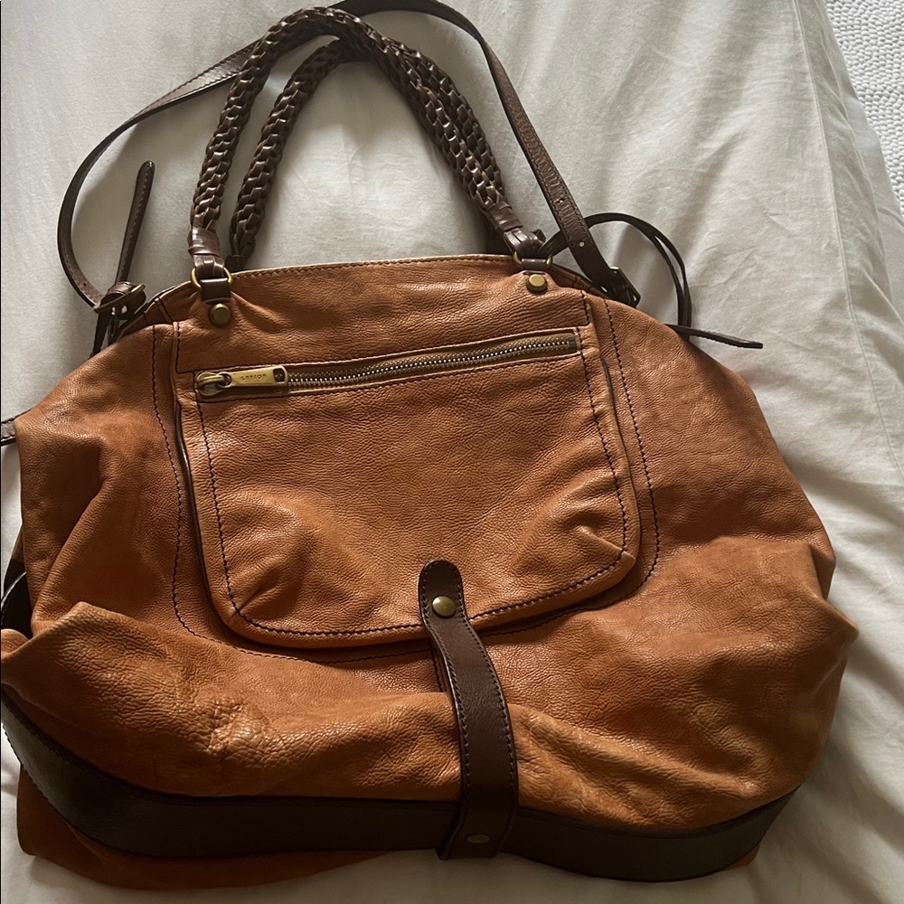 Distressed Leather Shoulder Bag - Brown